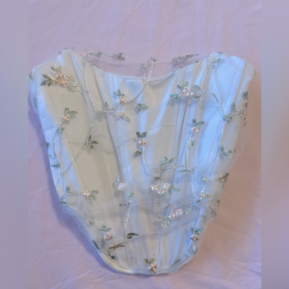 strapless corset floral white top